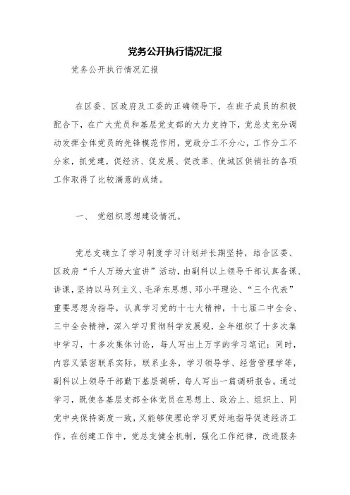党务公开执行情况汇报【精品范文】