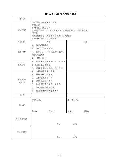 GC-BD-03-003 监理规划审批表