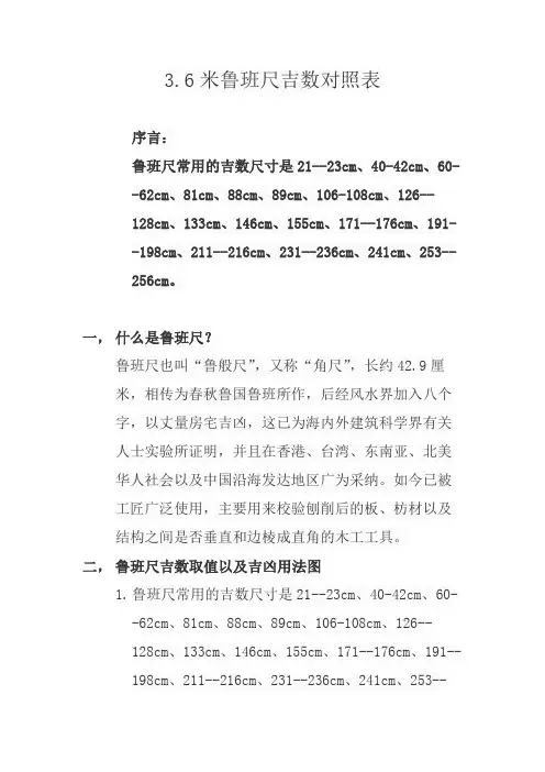 3.6米鲁班尺吉数对照表