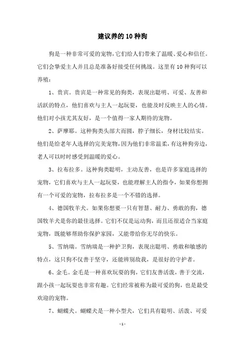 建议养的10种狗