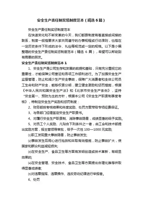 安全生产责任制奖惩制度范本（精选6篇）