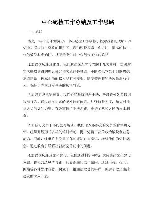 中心纪检工作总结及工作思路