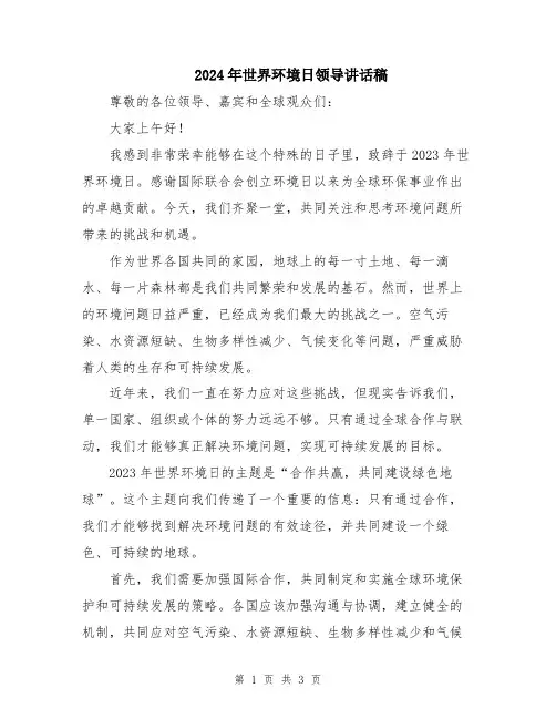 2024年世界环境日领导讲话稿
