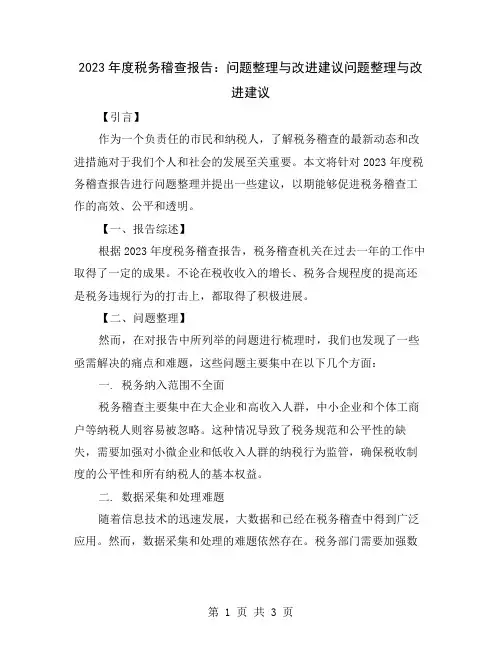 2023年度税务稽查报告：问题整理与改进建议