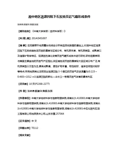 湘中地区涟源凹陷下石炭统页岩气藏形成条件