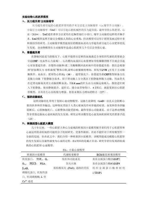 4种实验动物心肌肥厚模型