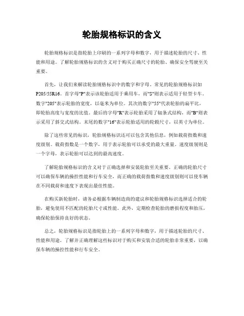 轮胎规格标识的含义
