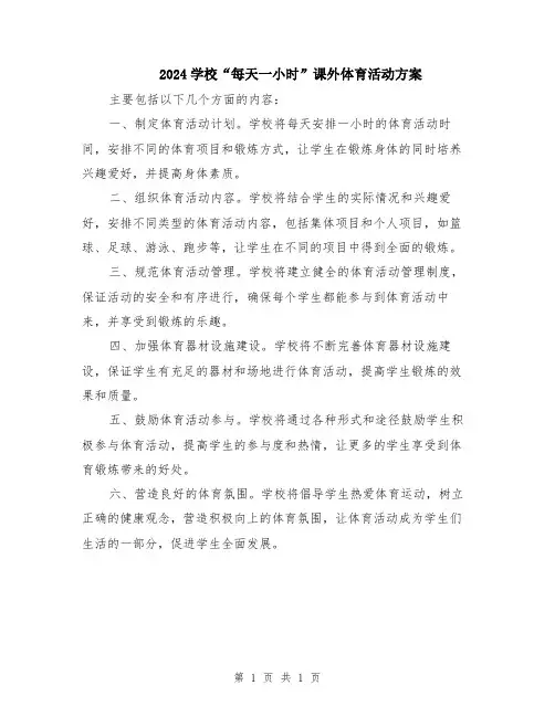 2024学校“每天一小时”课外体育活动方案
