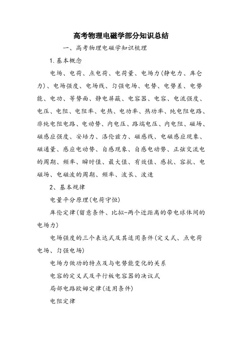 高考物理电磁学部分知识总结