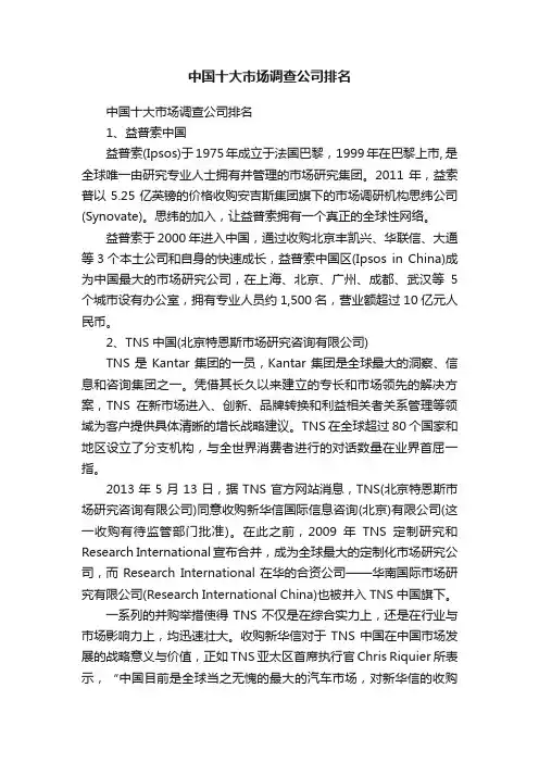 中国十大市场调查公司排名