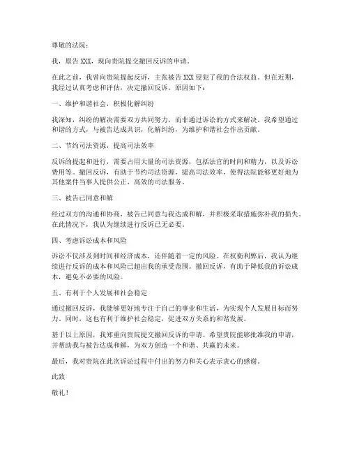 撤反诉申请书范本