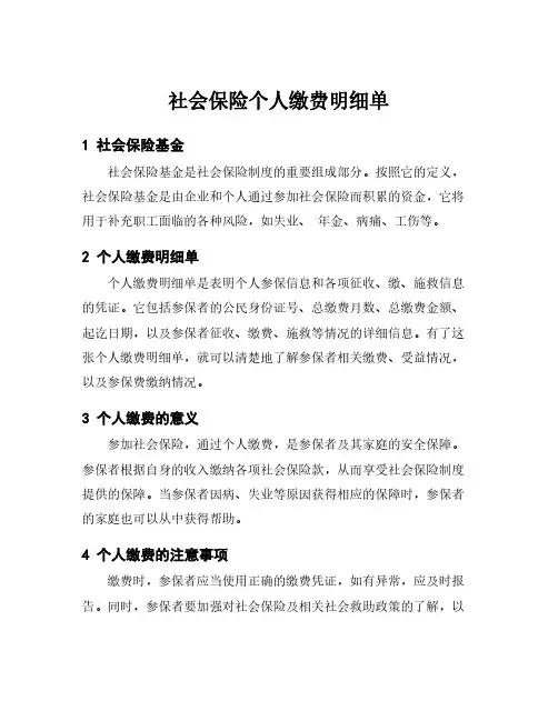 社会保险个人缴费明细单