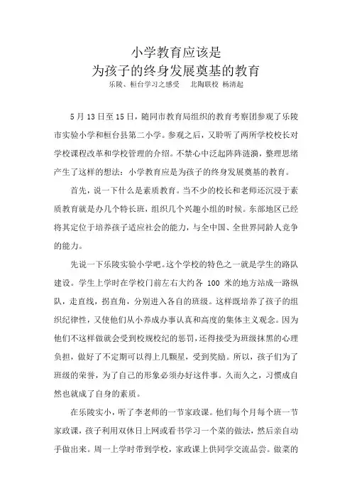 小学教育应是为孩子的终身发展奠基的教育