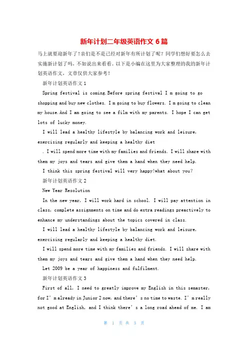 新年计划二年级英语作文6篇