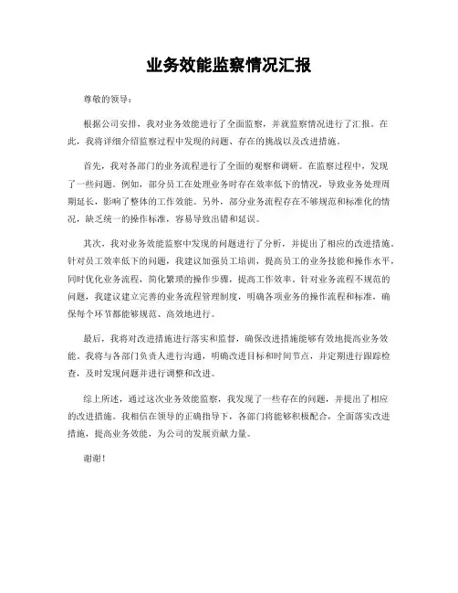 业务效能监察情况汇报