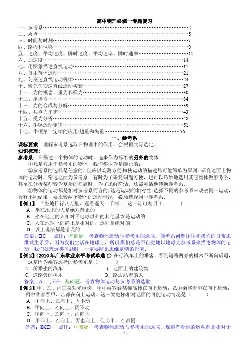 高中物理必修一专题复习--详细整理附带习题【人教版】