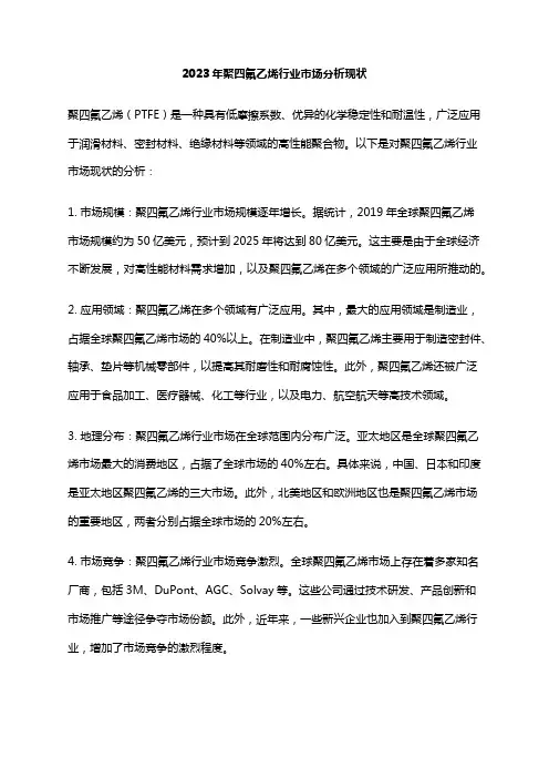 2023年聚四氟乙烯行业市场分析现状