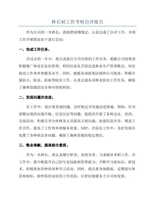 林长制工作考核自评报告