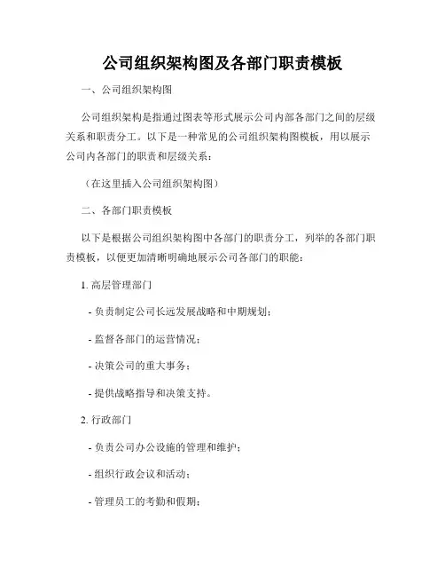 公司组织架构图及各部门职责模板