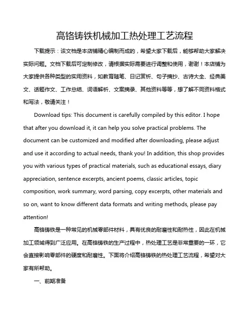 高铬铸铁机械加工热处理工艺流程