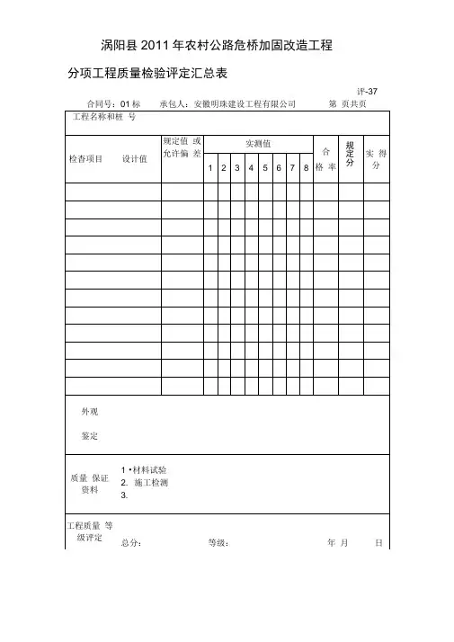 分项工程质量检验评定汇总表