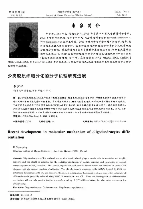 少突胶质细胞分化的分子机理研究进展