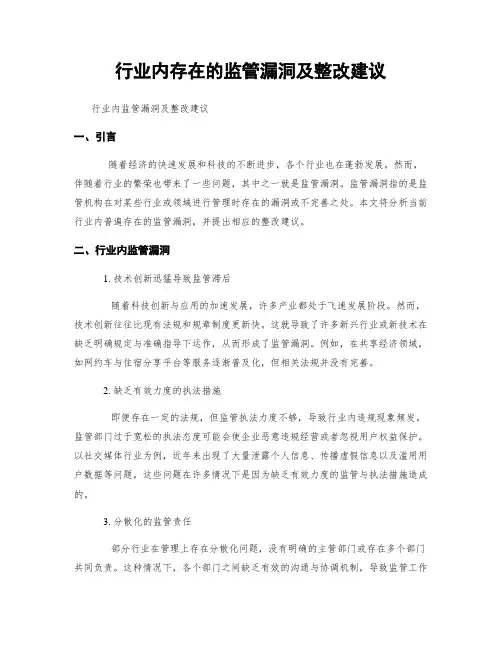行业内存在的监管漏洞及整改建议