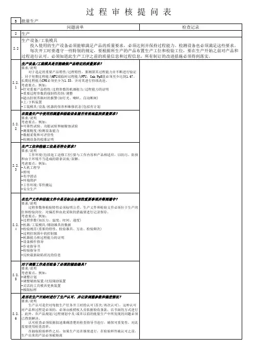 过程审核检查表(根据大众FORMEL-Q要求)