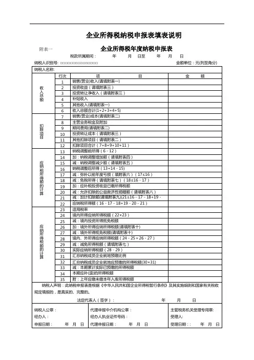 企业所得资料税纳税申报表填报说明
