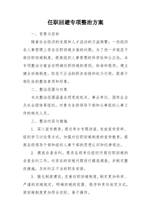 任职回避专项整治 方案