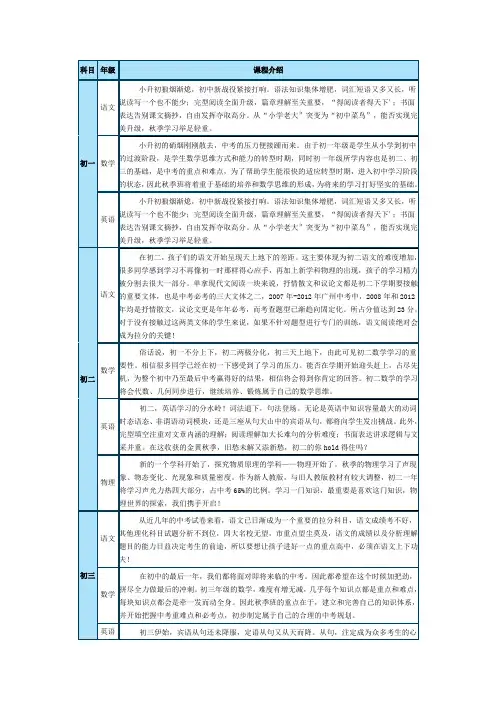 初中各年级学科特点
