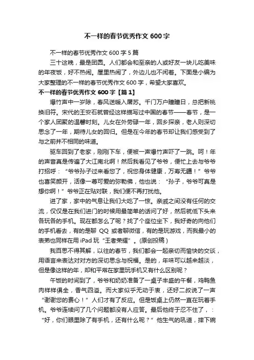 不一样的春节优秀作文600字