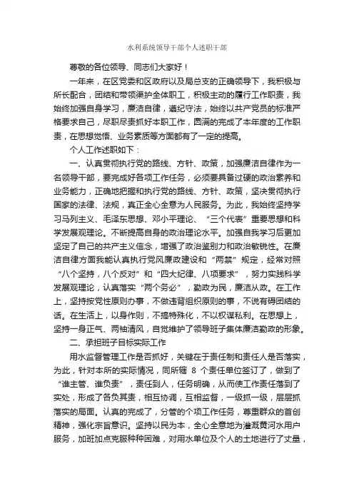水利系统领导干部个人述职干部_述职报告_