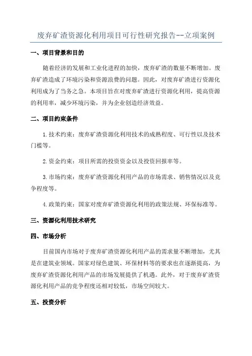 废弃矿渣资源化利用项目可行性研究报告--立项案例