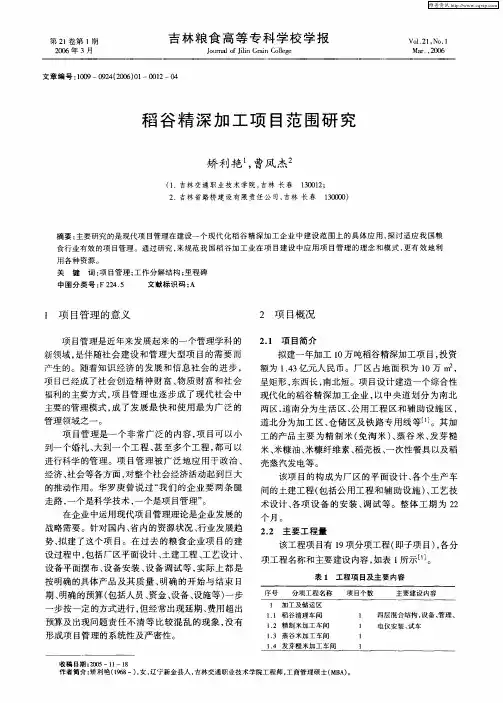 稻谷精深加工项目范围研究