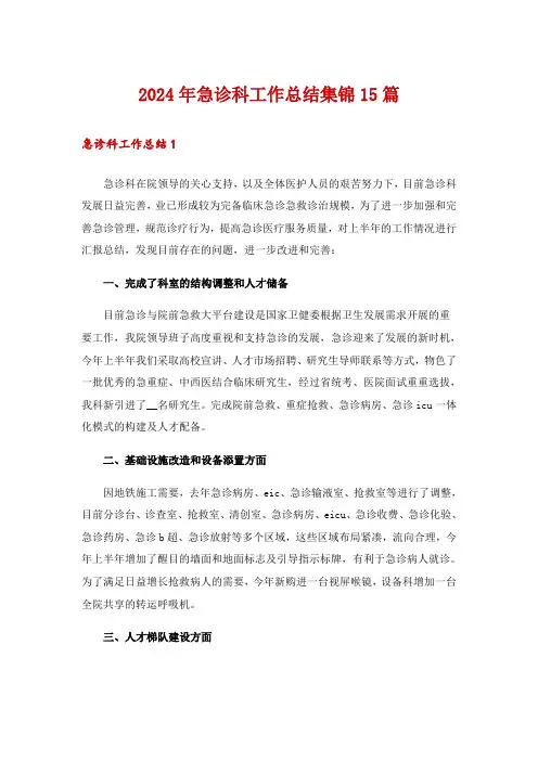 2024年急诊科工作总结集锦15篇