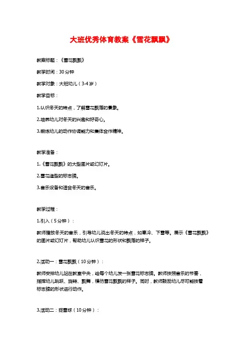 大班优秀体育教案《雪花飘飘》 (2)