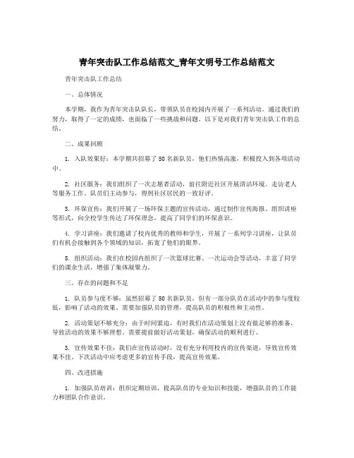 青年突击队工作总结范文_青年文明号工作总结范文