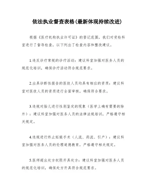 依法执业督查表格(最新体现持续改进)