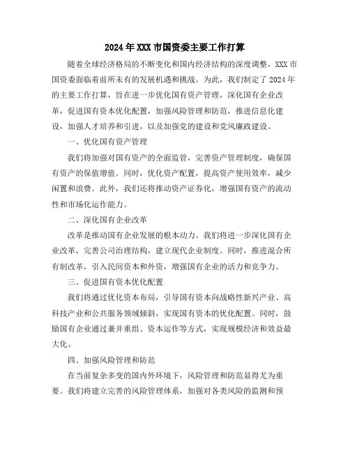 2024年XXX市国资委主要工作打算
