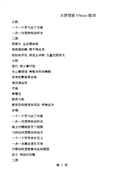 大梦想家tfboys歌词
