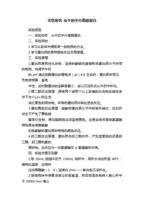 实验报告-从牛奶中分离酪蛋白