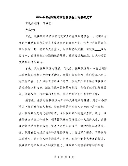 2024年在挂职锻炼临行座谈会上的表态发言(2篇)