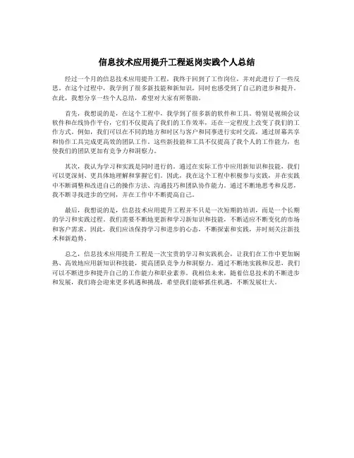 信息技术应用提升工程返岗实践个人总结