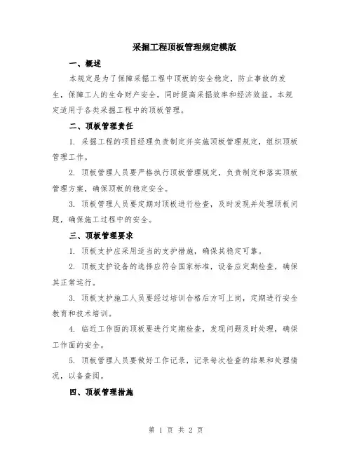 采掘工程顶板管理规定模版