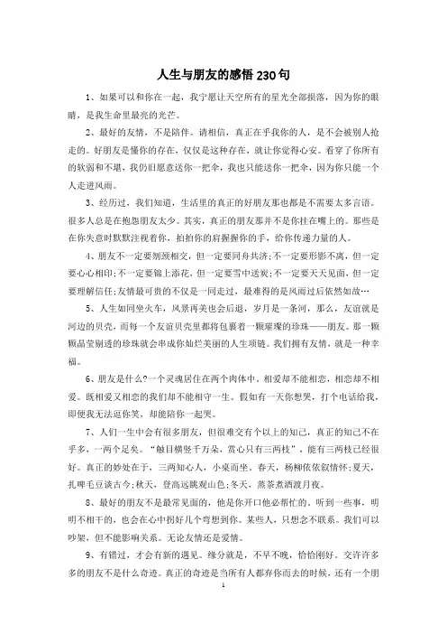 人生与朋友的感悟230句