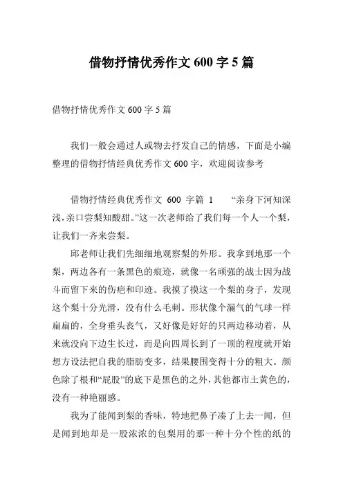 借物抒情优秀作文600字5篇