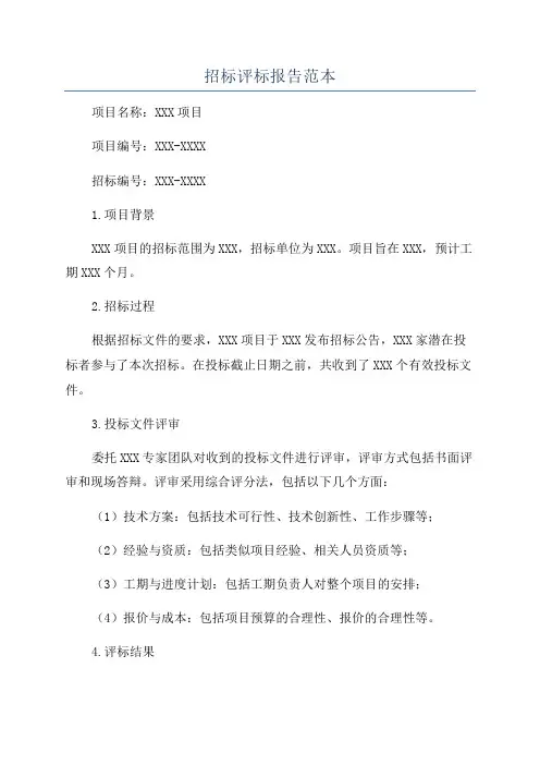 招标评标报告范本