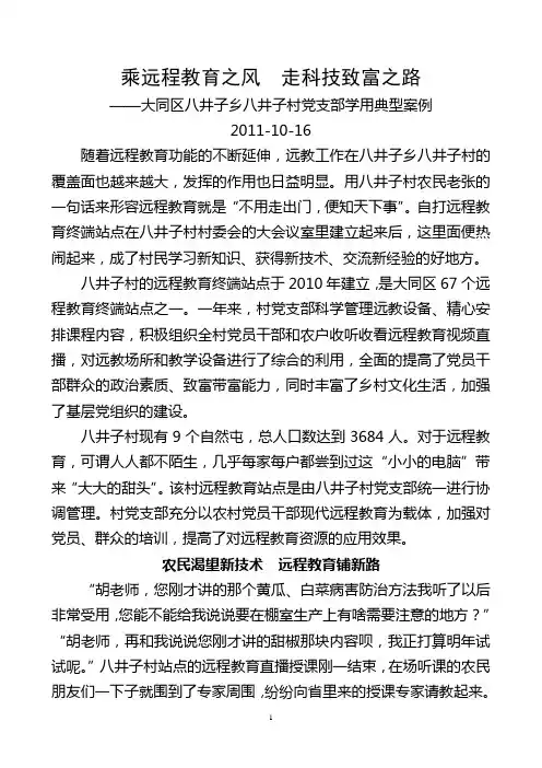 大同区学用典型材料：乘远程教育之风  走科技致富之路(新)