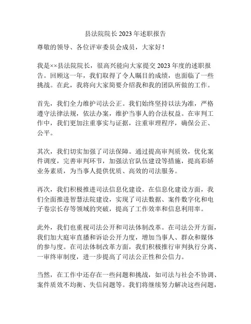 县法院院长2023年述职报告